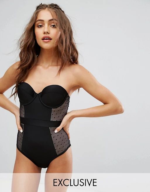 Wolf & Whistle Dot Mesh Tummy Control Swimsuit A-D Cup | ASOS US