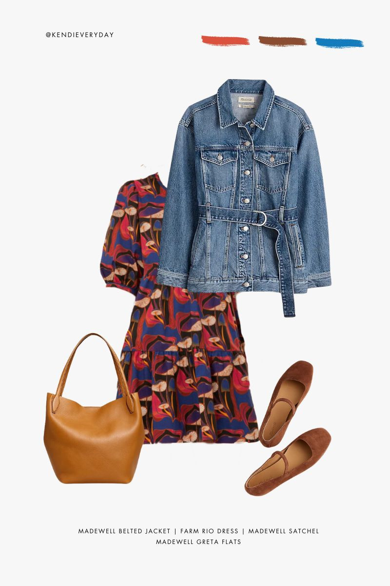 Loving this very fall print from Farm Rio (it’s mushrooms!🍄) I’d pair it with this belted denim jacket from Madewell too. 