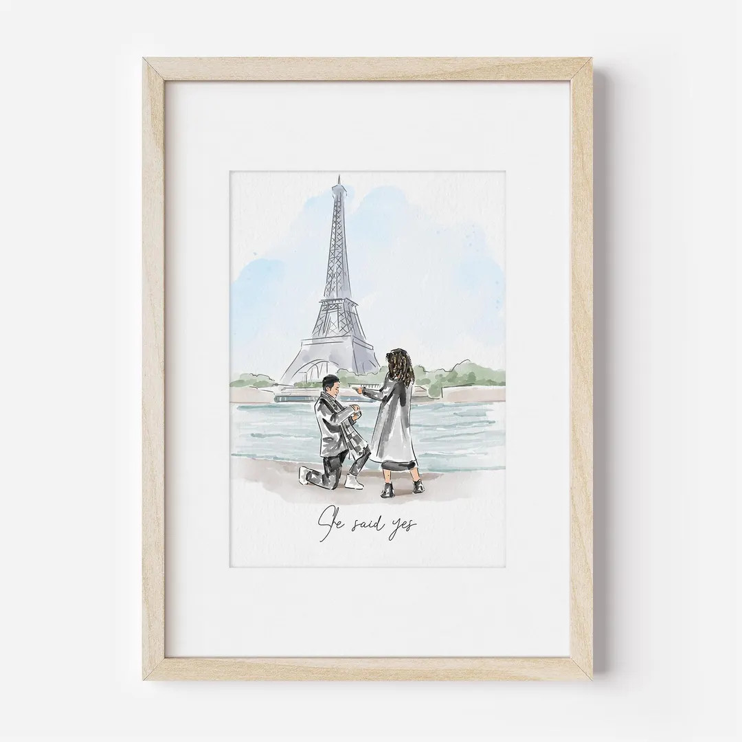 Couple Proposal Portrait, Watercolor Engagement, Custom Couple Portrait, Engagement Watercolor, G... | Etsy (US)