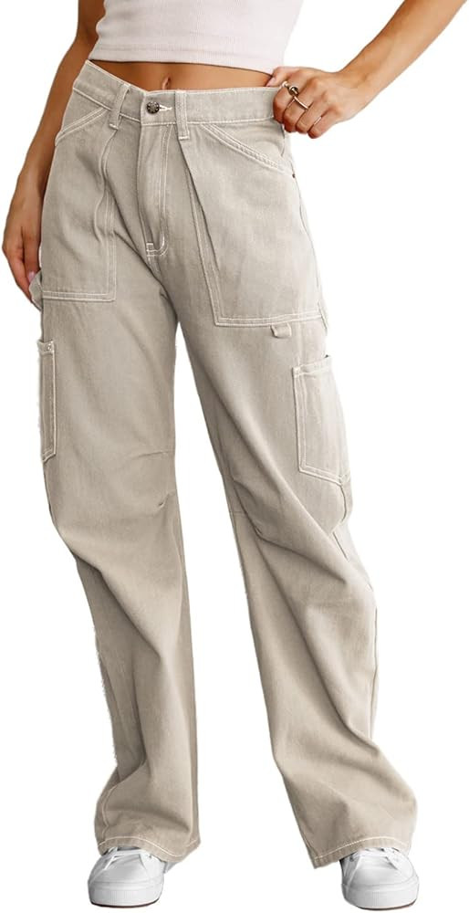 Dokotoo Women 6 Pockets High Waisted Cargo Pants Wide Leg Casual Pants Combat Military Trouser US... | Amazon (US)