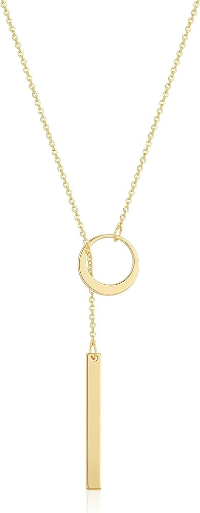 Long Gold Necklace for Women Trendy, Dainty Layered Lariat Necklace 14k Gold Plated Silver Y Shap... | Amazon (US)