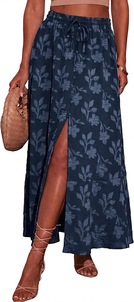 Simplee Women Summer Boho Maxi Skirts Floral High Waisted Slit Front Flowy Beach Long Skirt with ... | Amazon (US)