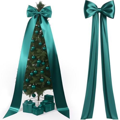 Knitgrip 118x28 Inch Extra Large Christmas Tree Topper Bow Christmas Giant Satin Bow Decoration with Long Streamers Huge Oversized Topper Decor for Xmas Tree Holiday Party Door Wall(Green,Satin) | Amazon (US)