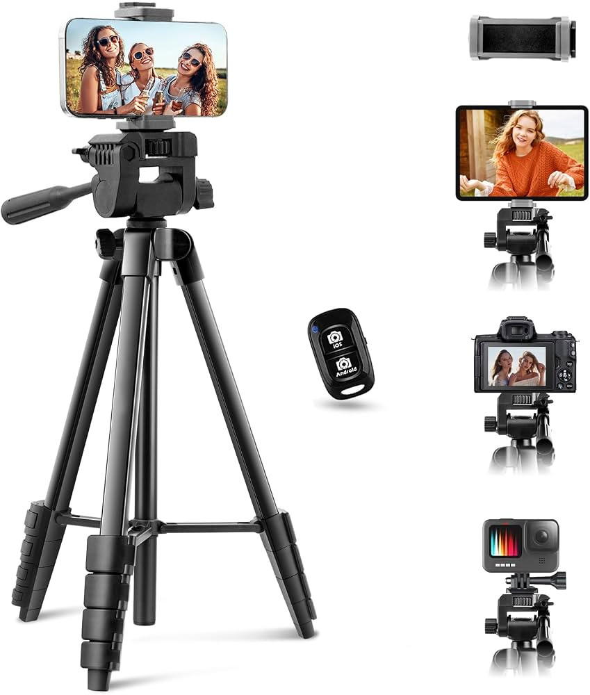 65” Phone&Tablet Tripod, Aureday Cell Phone Tripod for iPhone with Wireless Remote and Phone Ho... | Amazon (US)