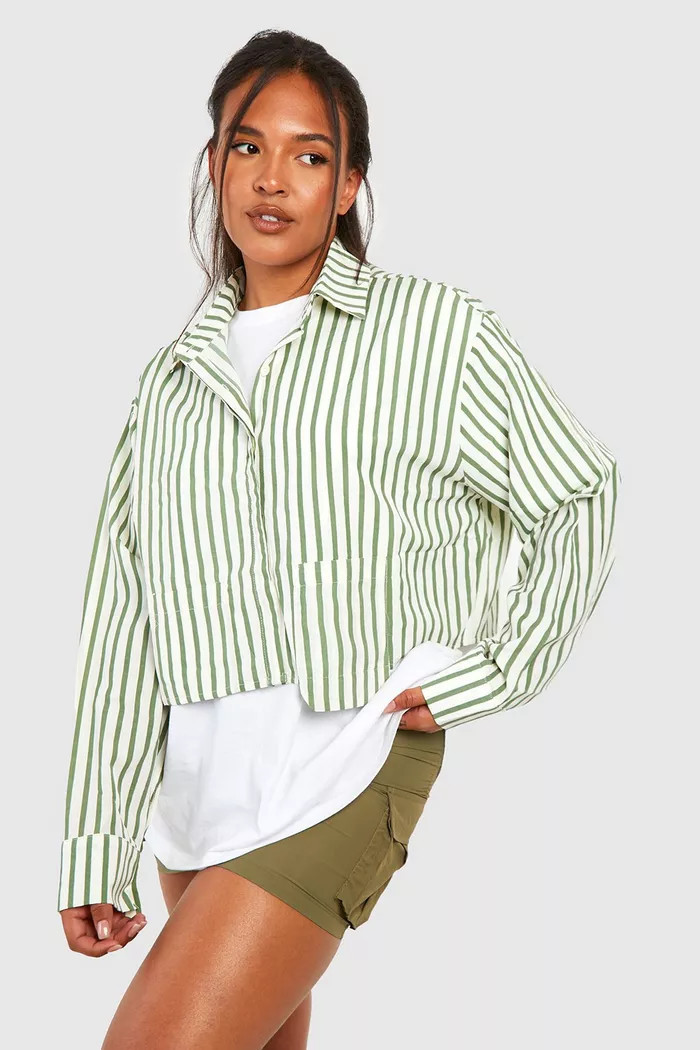 Plus Pocket Placement Cropped Shirt | Boohoo.com (UK & IE)