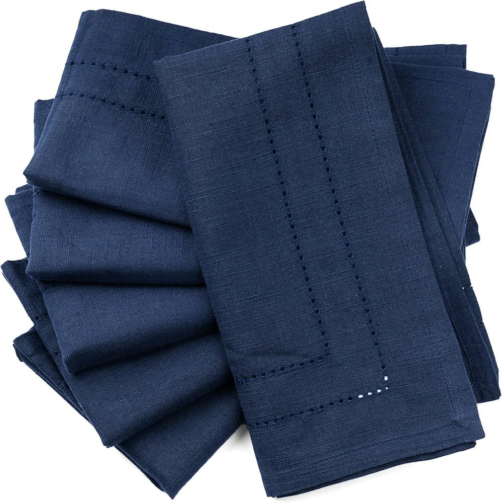 Navy Blue Napkins Cloth, Hanukkah Napkins, Blue Cotton Napkins, Set of 6, Double Hemstitch Napkin... | Amazon (US)