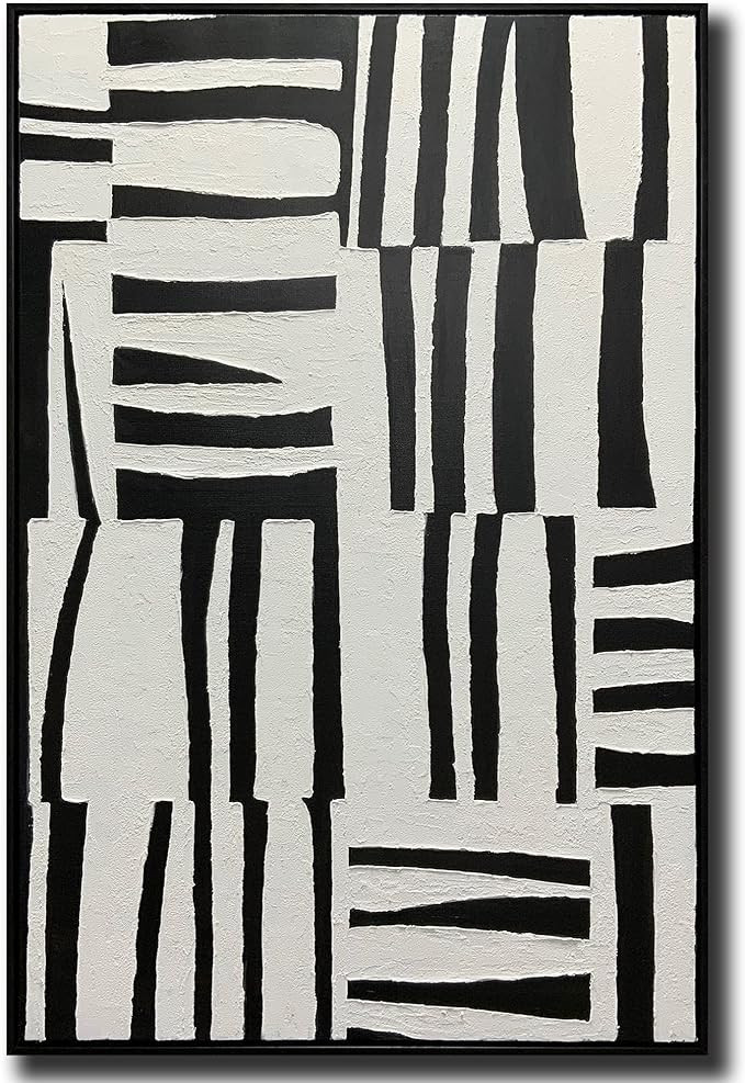 Boieesen Art,24x36Inch 100% Hand-Painted Black White Oil Paintings on Canvas Modern Minimalism Ar... | Amazon (US)