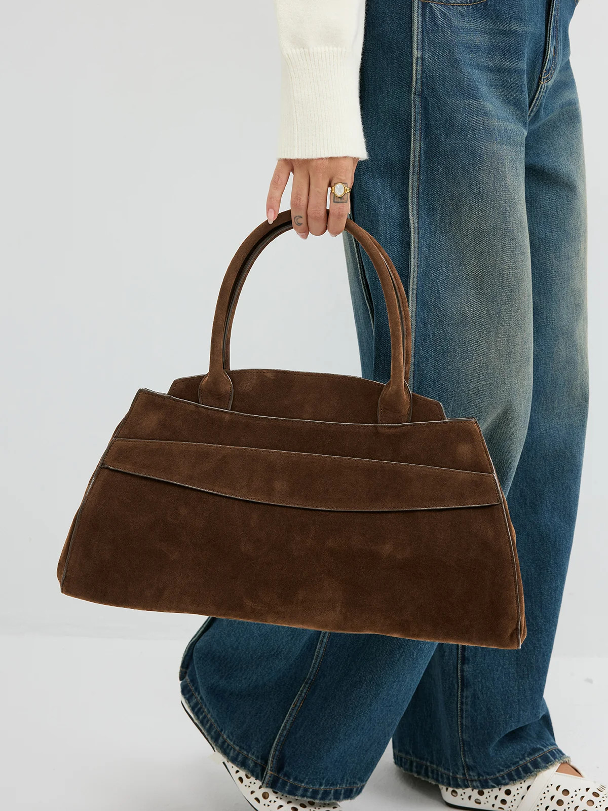 Suede Top-Handle Tote Bag | Commense