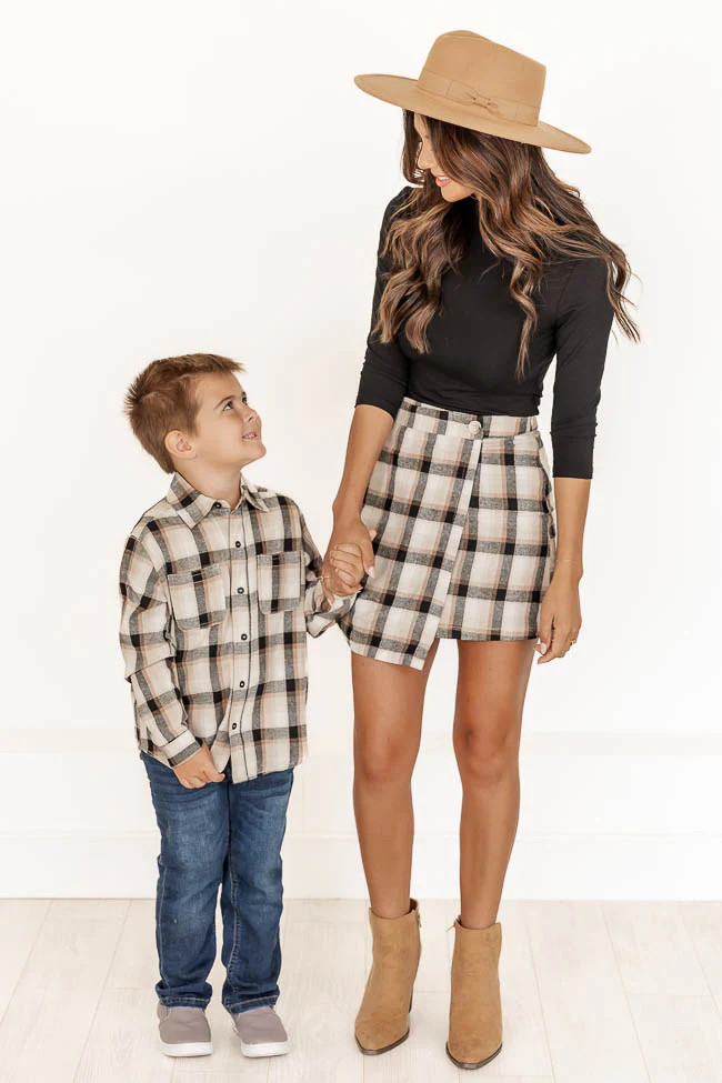 Something Just Like This Boy's Tan Plaid Button Down | Pink Lily