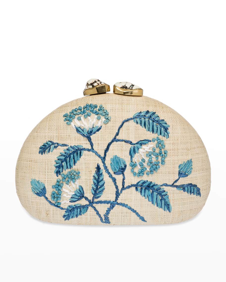 Rafe Berna Embroidered Straw Dome Clutch Bag | Neiman Marcus