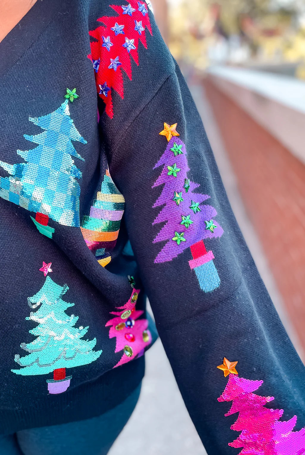 Christmas Tree Color Block Sweater Med | Tucker Brown