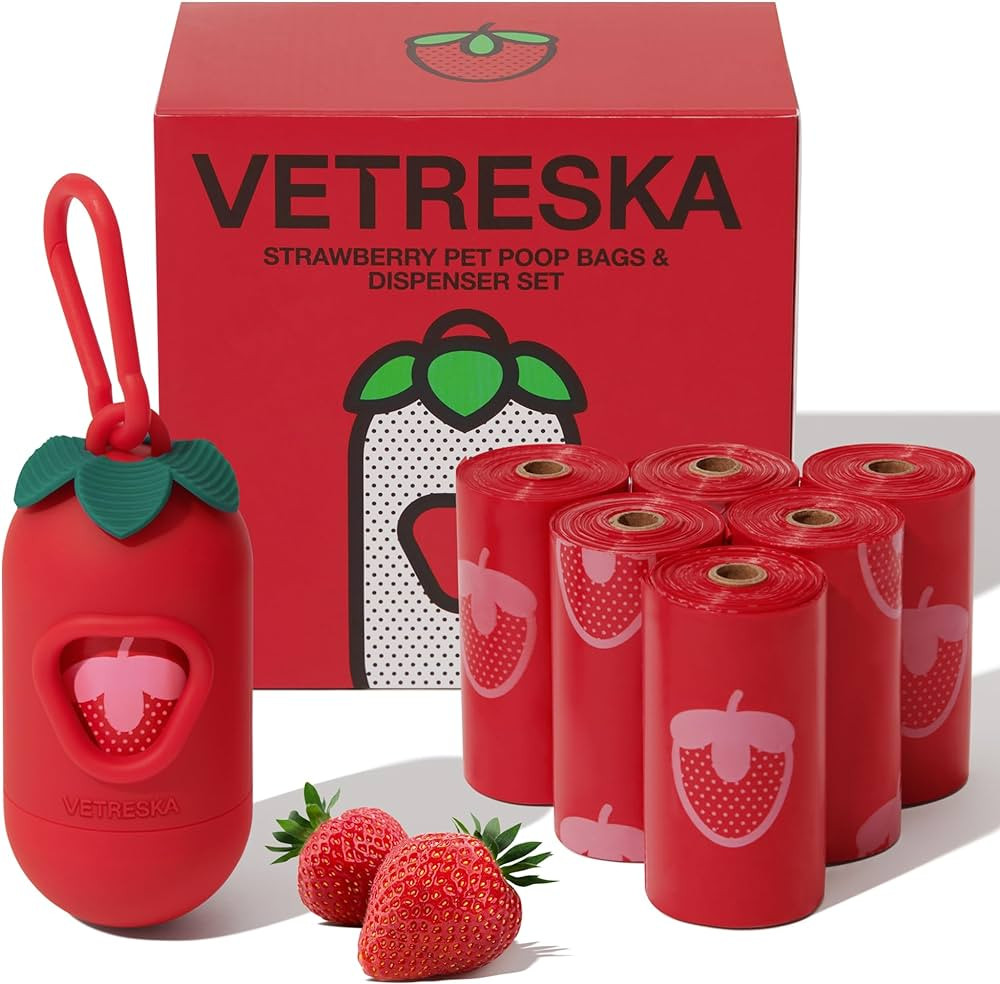 VETRESKA Dog Poop Bag Dispenser with Strawberry Scented Bags, Leak Proof, Extra Thick and Large P... | Amazon (US)