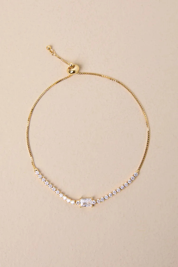Glittering Poise Gold Rhinestone Toggle Bracelet | Lulus