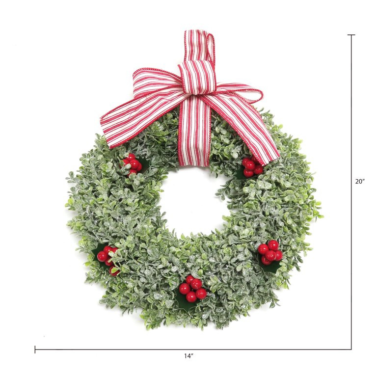 Holiday Time Red Berry Boxwood 14" Unlit Christmas Wreath | Walmart (US)