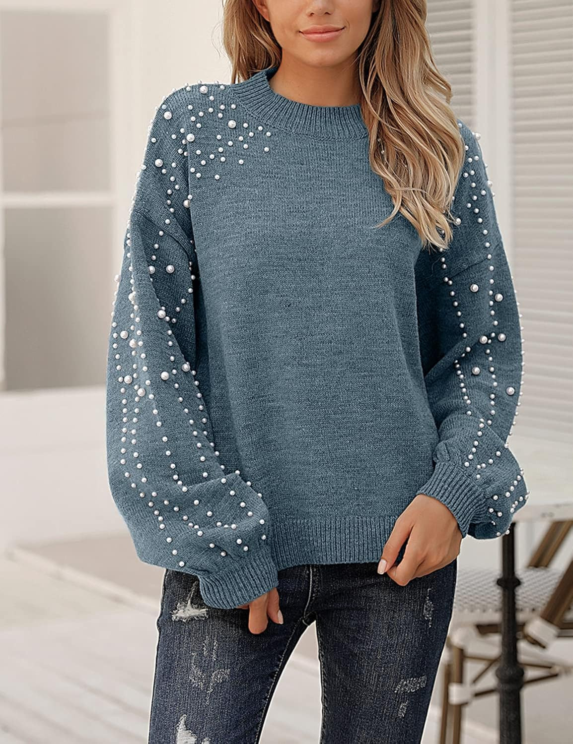 Blooming Jelly Women's Chunky Sweater Crewneck Sweatshirt Knit Lantern Sleeve Oversized Pullover Swe | Amazon (US)