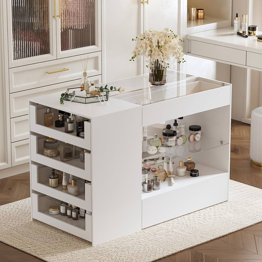 FUFU&GAGA Closet Island with Glass Top & 8 Drawers for Walk in Closet, Jewelry Display Cabinet Is... | Amazon (US)