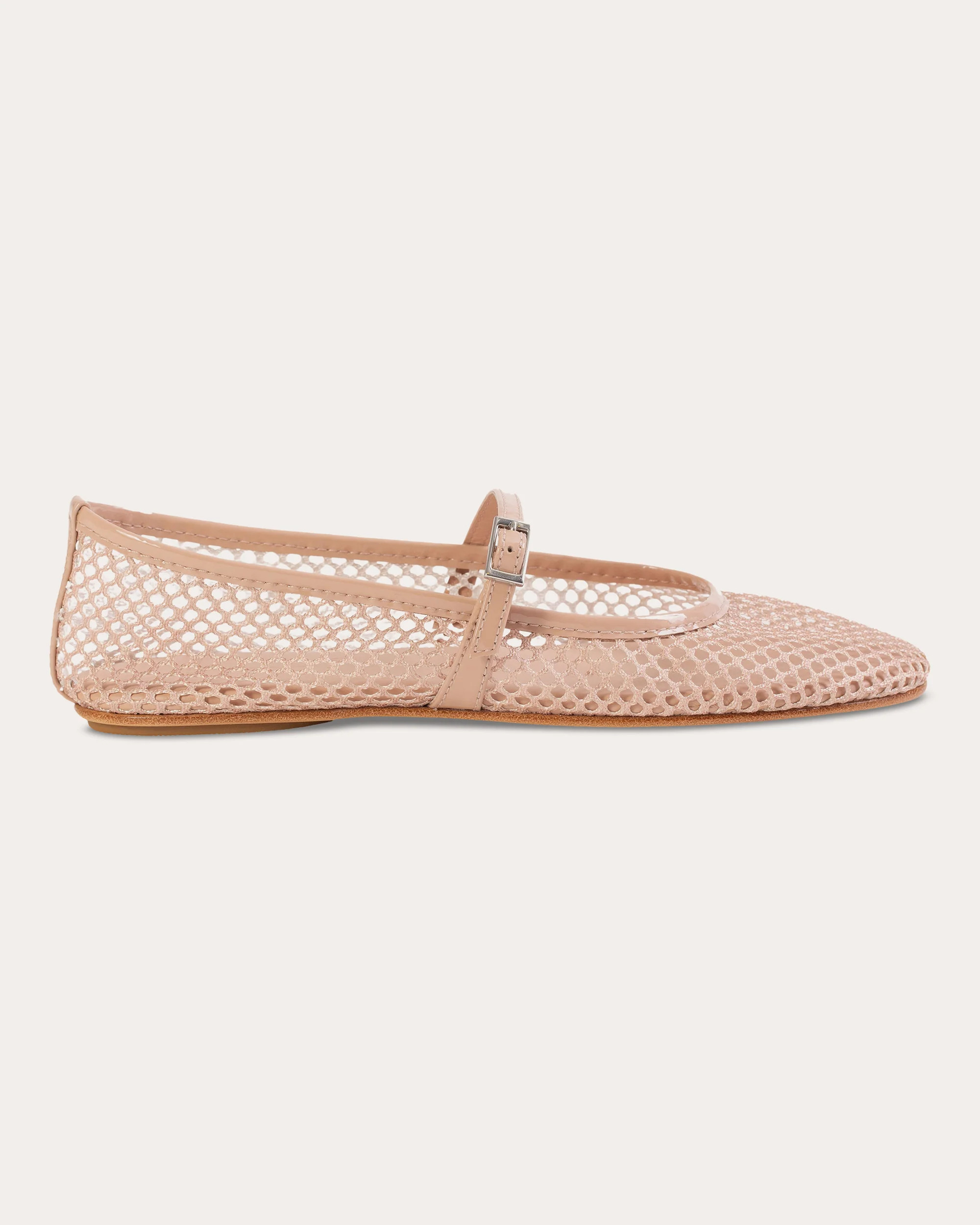 Black Suede Studio Women's Mika Patent Leather-Trimmed Mesh Ballet Flat in Nude Mesh/nude Leather Leather/Mesh | Olivela