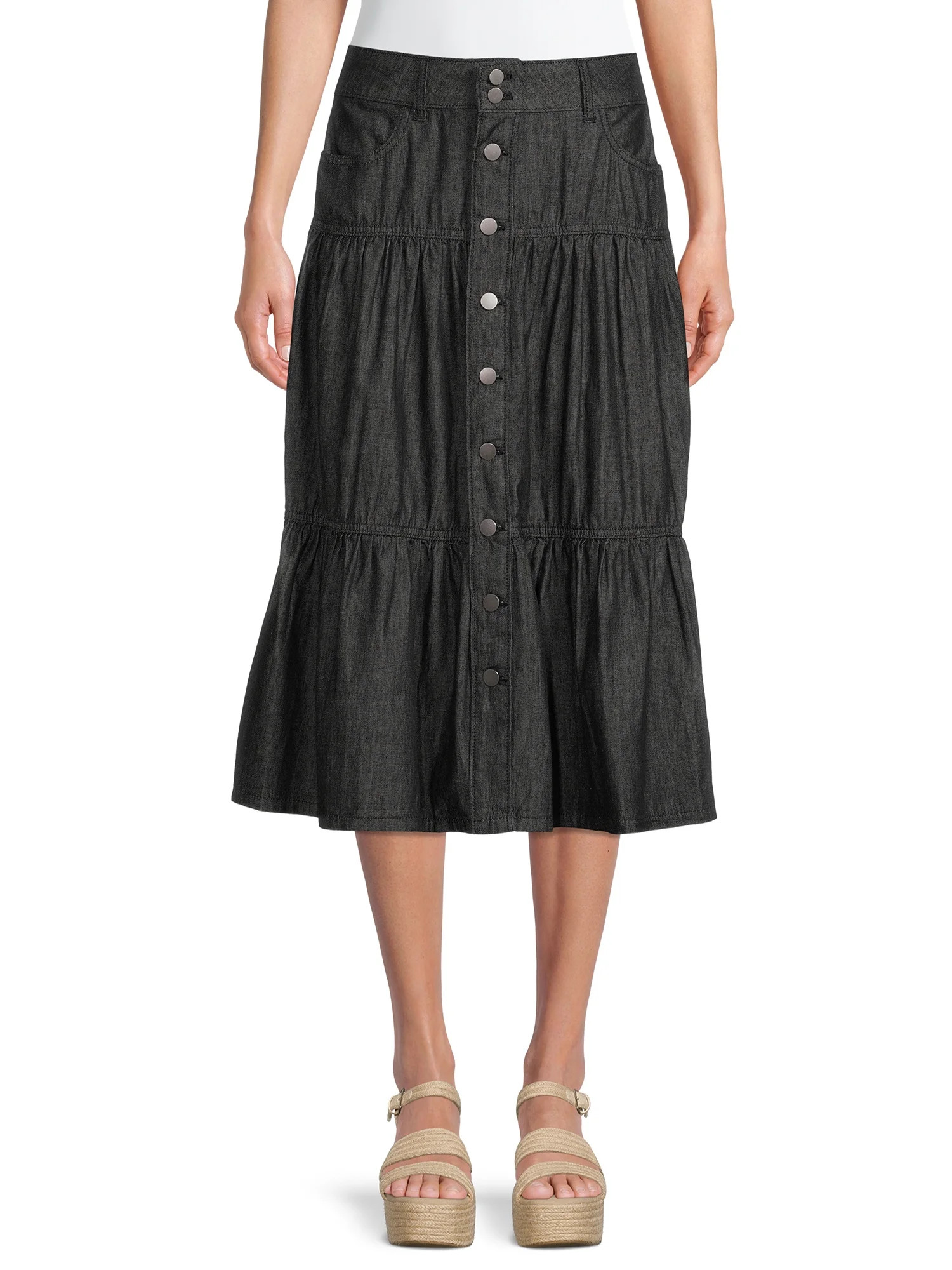 Time and Tru Women's Tiered Denim Skirt | Walmart (US)
