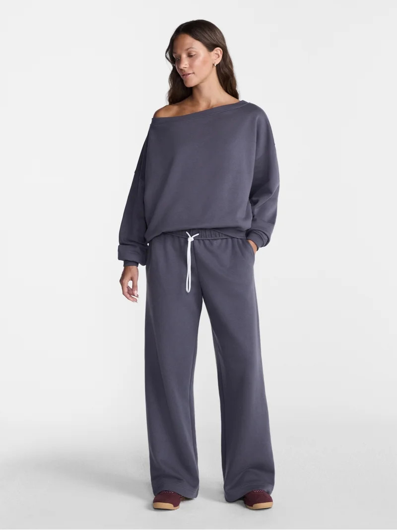 No Boundaries Fleece Sweatshirt and Wide Leg Pants Set, 2 Piece, Women\u2019s and Women's Plus Si... | Walmart (US)