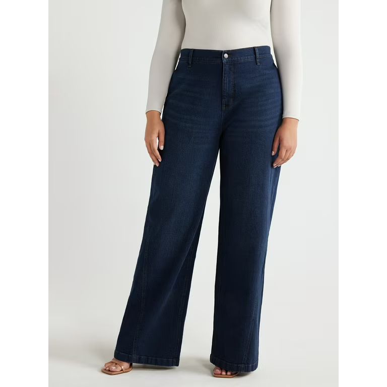 Sofia Jeans Women's Plus Size Diana Palazzo Super High Rise Seamed Jeans, 32.5" Inseam, Sizes 14W... | Walmart (US)