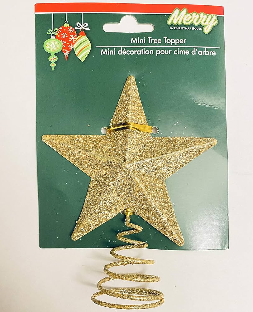 Gold Glitter Miniature 5 Point Star Tree Topper - 4 x 4.75 Inches | Amazon (US)