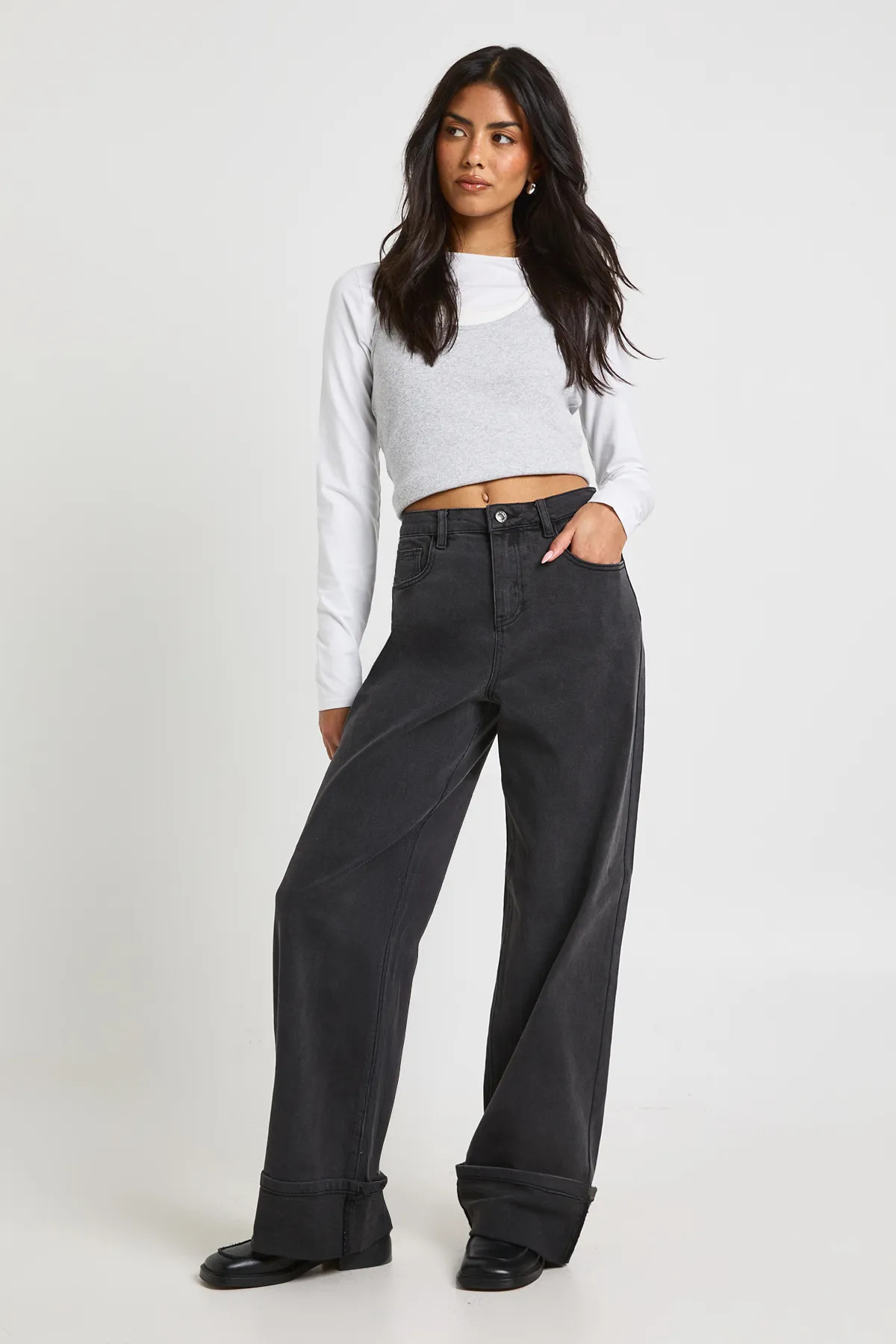 Turn Up High Waist Wide Leg Jean | Boohoo.com (UK & IE)