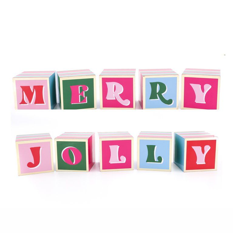 Packed Party 'Jolly & Merry' Christmas Tabletop Blocks, Holiday Decoration, Multi-Color, 5 Pieces | Walmart (US)