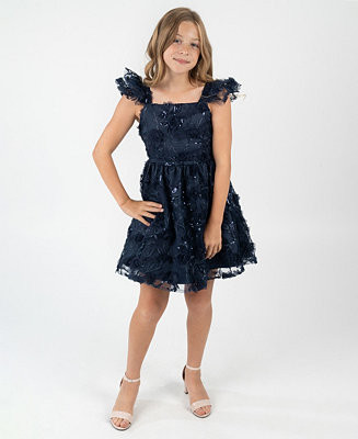 Big Girls 3D Floral Embroider Mesh Social Dress | Macy's