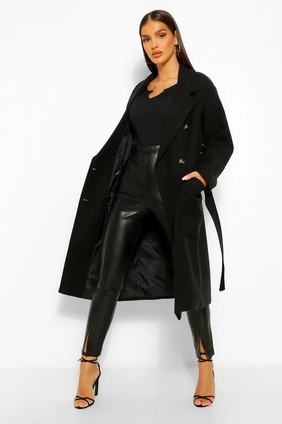 Herringbone Textured Boyfriend Wool Look Coat | Boohoo.com (US & CA)