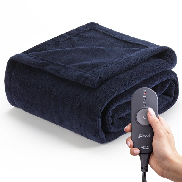 Sunbeam Heated Electric Throw Blanket, Microplush, Blue, 50" x 60" - Walmart.com | Walmart (US)