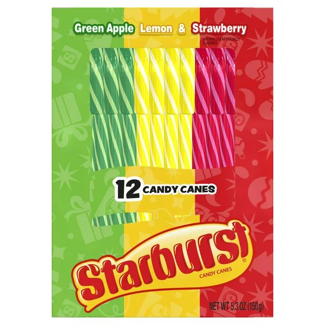 Starburst Assorted Fruit Flavors Christmas Candy Canes Stocking Stuffers, 5.3 oz, 12 Count Box | Walmart (US)