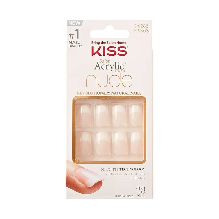 KISS Salon Acrylic French Nude Press on Nails, Cashmere, Beige, Medium Squoval, 28 Count | Walmart (US)