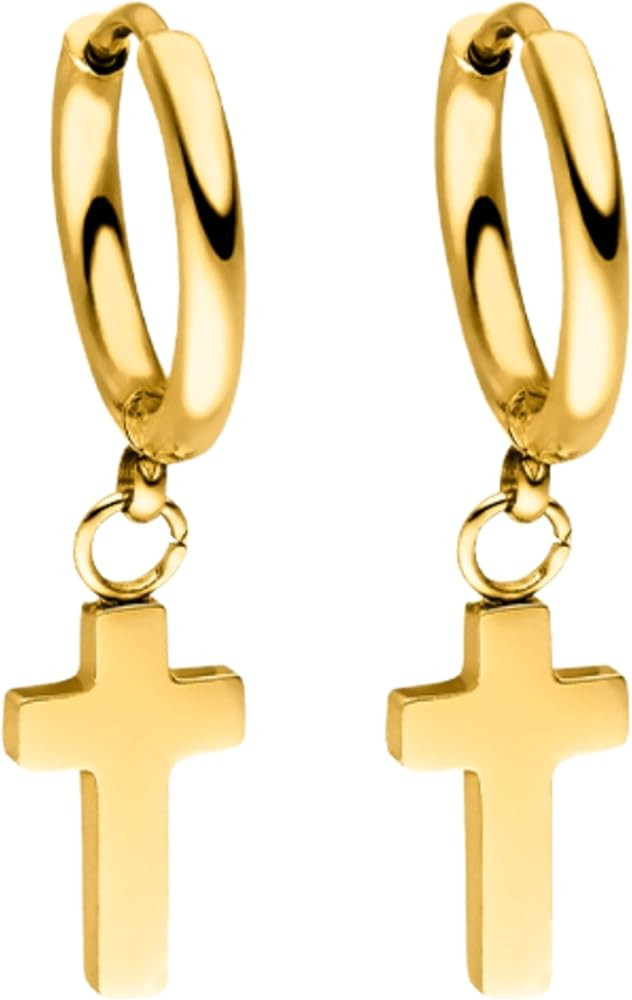 Purelei Cross Creole Ohrring (Gold), Damen Ohrringe aus langlebigem Edelstahl, Wasserfester Schmu... | Amazon (DE)