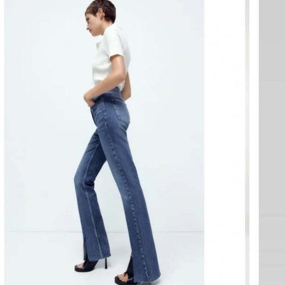 Zara High Rise Slim Flare Split Hem Denim Jeans 10 | Poshmark