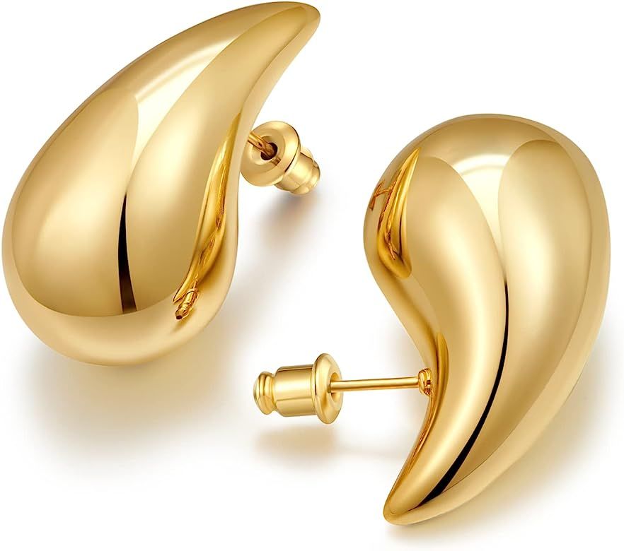 Amazon.com: FAMARINE Chunky Gold Drop Earrings for Women Earring Big Waterdrop Gold Earrings Fash... | Amazon (US)