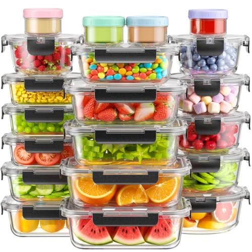 BiuLeon 40 PCS Glass Food Storage Containers with Lids, BPA-Free | Amazon (US)