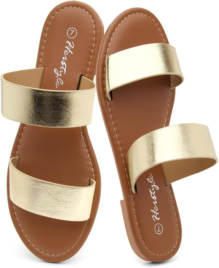Herstyle Flat Sandals for Women, Double Strap Slide Sandals, Open Toe Slip On, Comfortable Cushio... | Amazon (US)