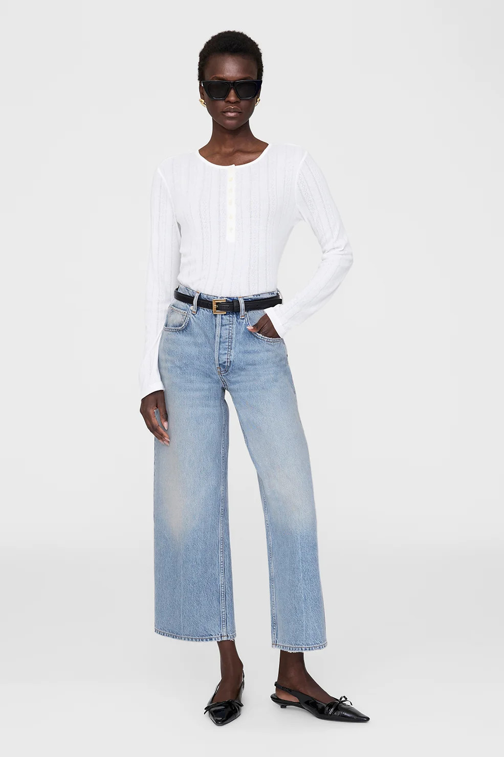 Pia Long Sleeve Tee - Off White | Anine Bing