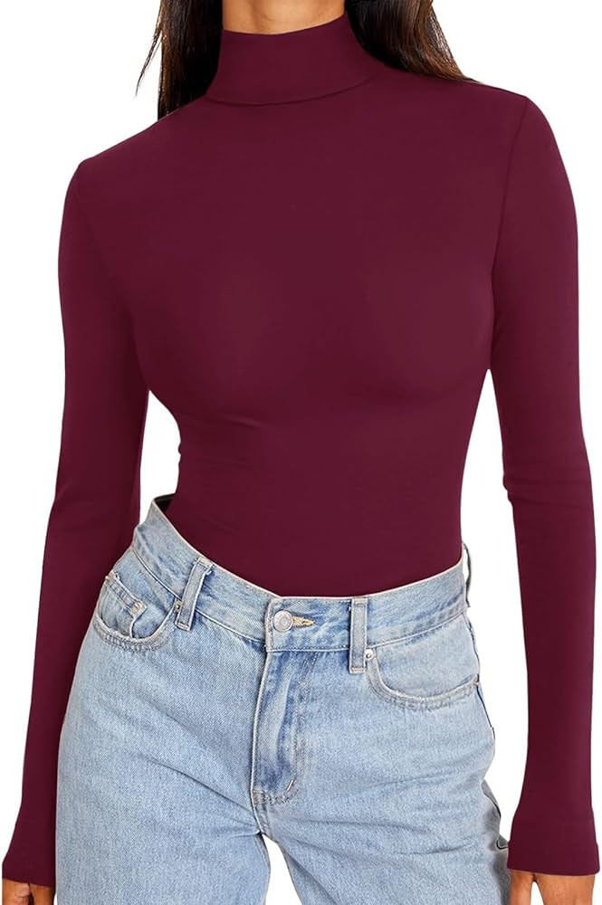 REORIA Women's Long Sleeve Mock Turtle Neck Tops Fall Winter Basic Double Lined Layering Lightwei... | Amazon (US)