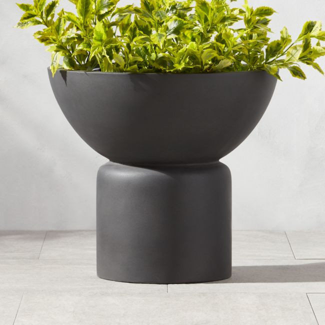 Flatform Round Dark Grey Cement Indoor/Outdoor Large Planter 18"H | CB2