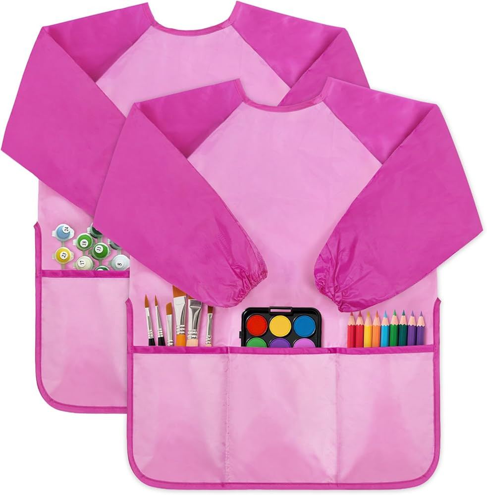 2 Pack Kids Art Painting Smocks, Craft Aprons for Toddlers– Long Sleeve Waterproof Toddler Pain... | Amazon (US)