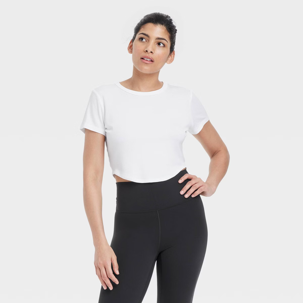 Women's Modal Rib Cropped Short Sleeve Shirt - All In Motion™ | Target