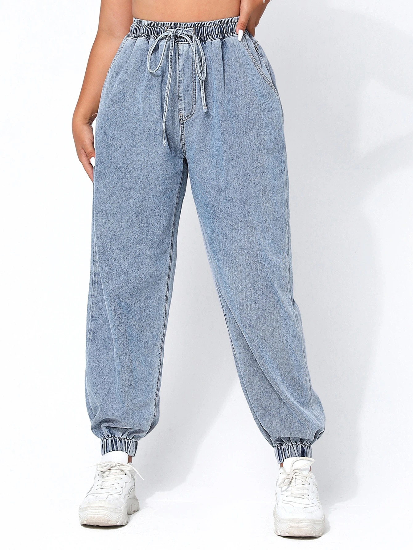 SHEIN EZwear Plus Drawstring Waist Jogger Jeans | SHEIN
