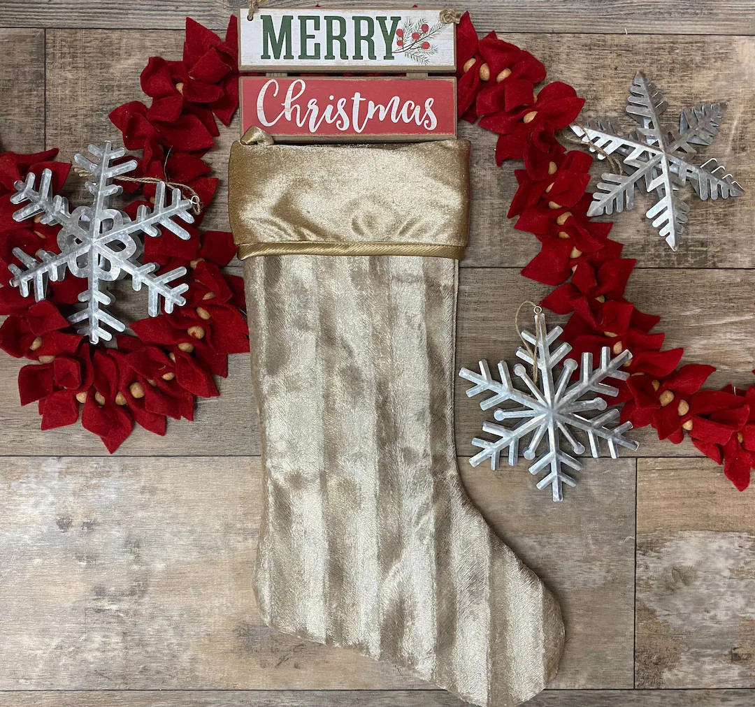 Gold Velvet Christmas Stocking Embroider Gold Velvet - Etsy | Etsy (US)