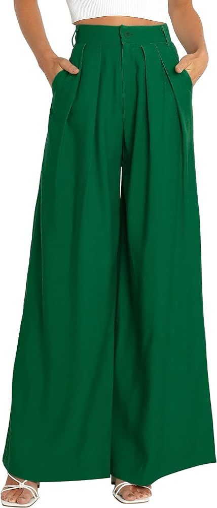 Women's High Waist Casual Wide Leg Palazzo Pants, Dress Pants for Women, Work Pants with Pockets ... | Amazon (US)