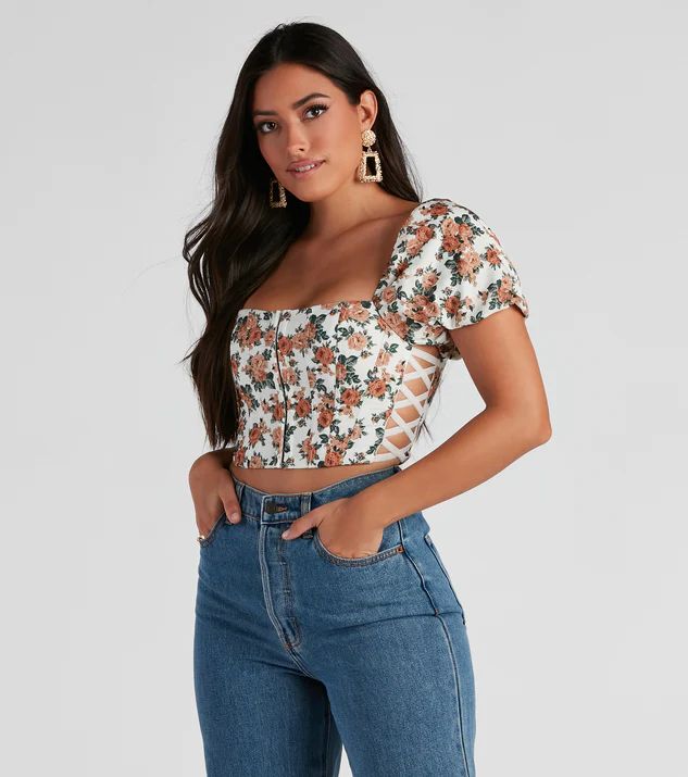 Gorgeous Blooms Puff Sleeve Crop Top | Windsor Stores