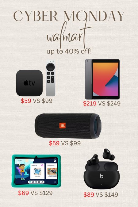 Walmart cyber Monday up to 40% off! //


JBL Bluetooth speaker. Apple TV. Apple iPad. Kids tablet. Beats ear buds 

#LTKHoliday #LTKCyberweek #LTKGiftGuide