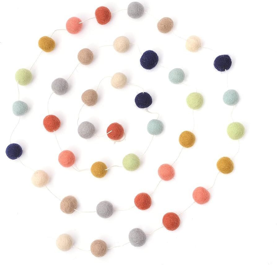 Glaciart One Felt Ball Garland - Pom Pom Garland - 12 Feet, 40 Balls, 9 Gender Neutral Colors, Po... | Amazon (US)