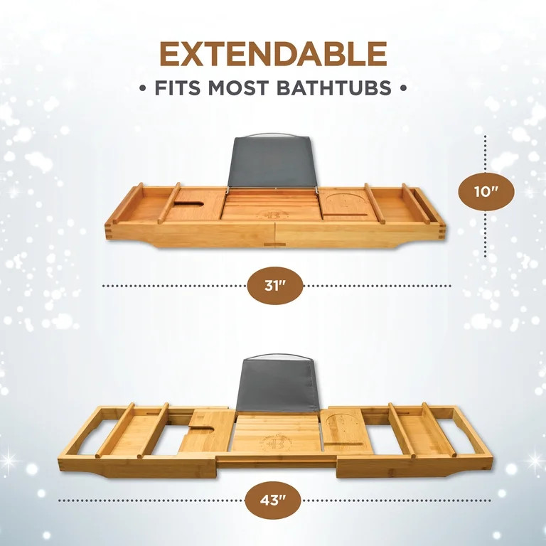 Luxury Bamboo Bathtub Caddy Tray, Expandable Sides Bath Caddy Tray (Book, Wine, Glass, Cell Phone... | Walmart (US)