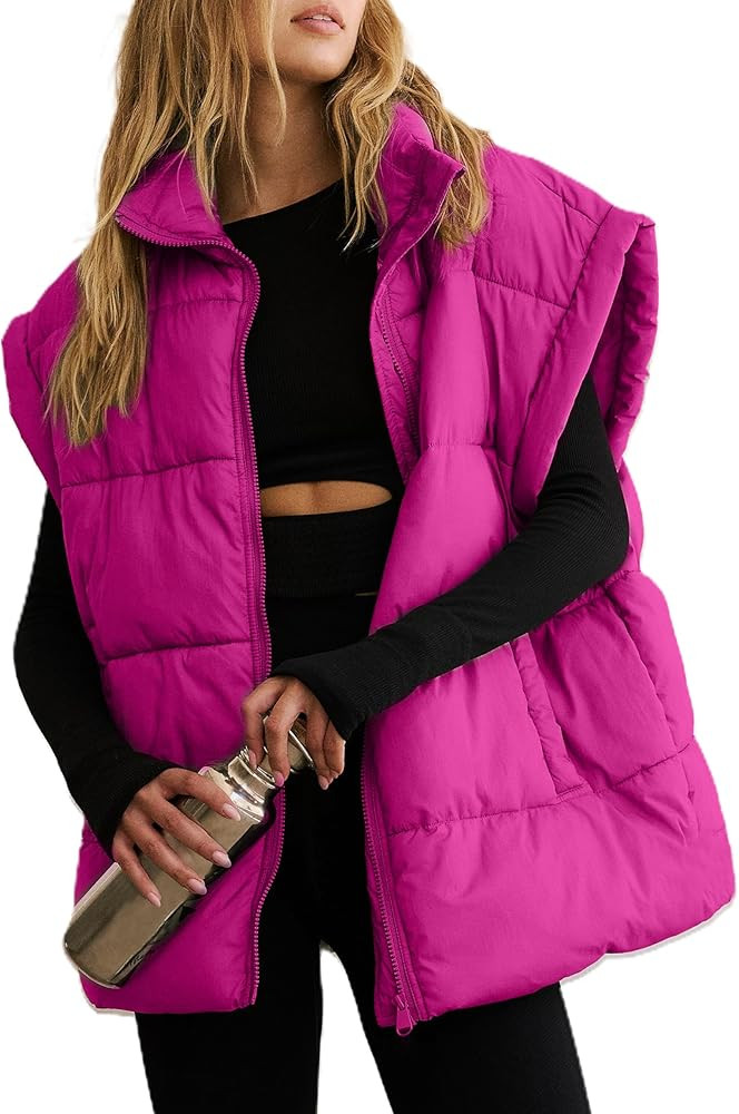 Women's Oversized Puffer Vest Lightweight Warm Cap Sleeve Puffy Bubble Outerwear Vests with Pocke... | Amazon (US)